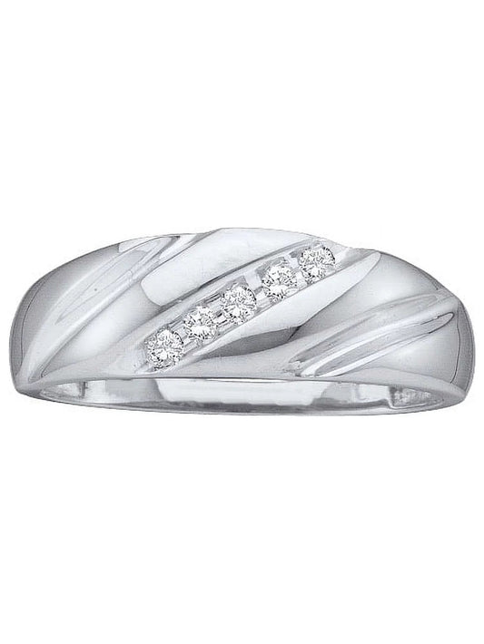 10Kt White Gold Mens round Diamond Wedding Band Ring 1/10 Cttw