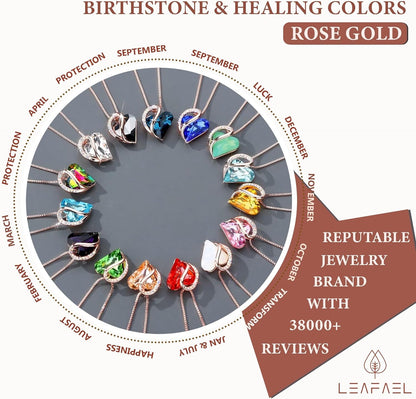 Rose Gold Plated Necklace for Women: Heart Shaped Birthstone/Healing Crystals Center, Dazzling Cubic Zirconia, Hypoallergenic Chain (18"+2"), Timeless Jewelry Gifts for Anniversaries and Birthdays