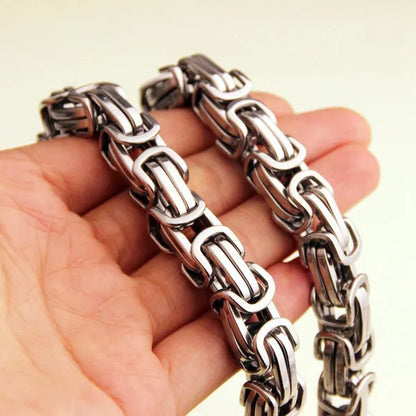 7-40" 12/15Mm Mens Womens Silver/Gold Stainless Steel Necklaces Byzantine Chain Curb Cuban Bracelet Necklace