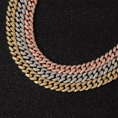 13MM Men's Hip Hop Necklace or Bracelet,Iced Out Bling Rhinestones Miami Cuban Link Chain Necklace Bracelet Set Jewelry Gifts