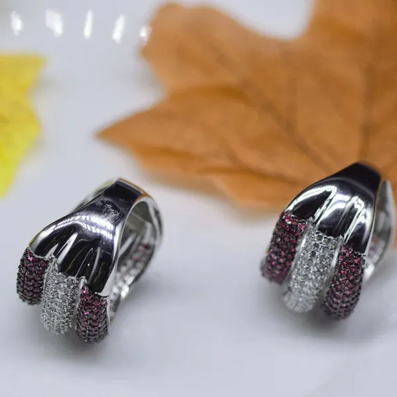 Luxury  Silver Natural Gemstones Ruby Sapphire Multilayer Rings Birthstone Engagement Rings Wedding Anniversary Bride Women Ring Size 6 7 8 9 10