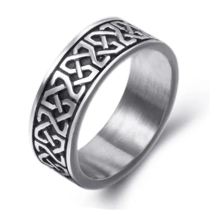 8mm Men's Boy's Stainless Steel Ring Band Celtic Knot Silver Black Biker jewelry Size 8-15