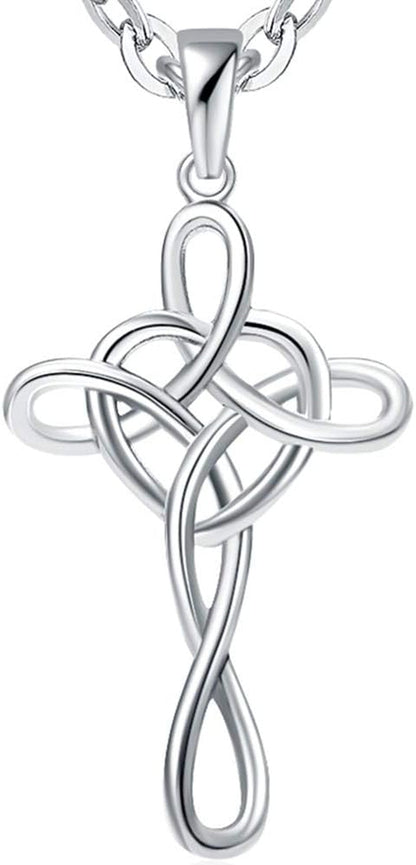 Jewelers Stainless Steel Love Knot Heart Shaped Cross Pendant Necklace