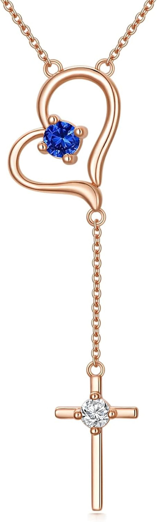 Mother'S Day Gifts Moissanite Heart Necklace for Women S925 Sterling Silver Rose Gold Plated Cross Necklaces with Birthstone for Mom Girlfriend Sisters, Moissanite-Diamond-Heart-Cross-Pendant,9