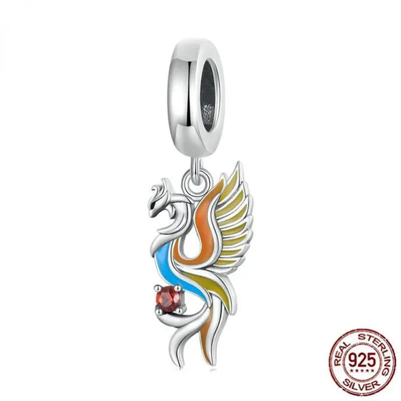 925 Sterling Silver Phoenix Pendant Charm Fine Color Enamel Bird Charm Beads Fit Original Bracelet Necklace DIY Jewelry