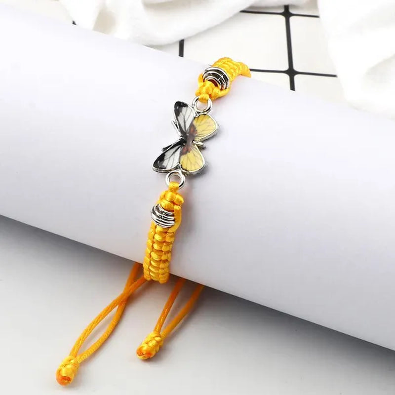 2022 Hot Adjustable Braided String Bracelet for Women Grey Butterfly Pendant Handmade Charm Bangles Fashion Girl Jewelry
