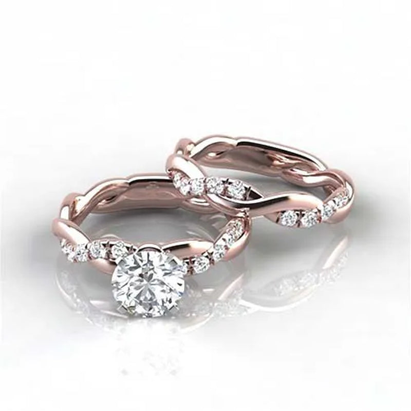 Exquisite elegant women's fashion jewelry twisted twist ring set natural white zircon ring set princess engagement wedding ring set party anniversary gift bride romantic wedding jewelry ring set size US5-11