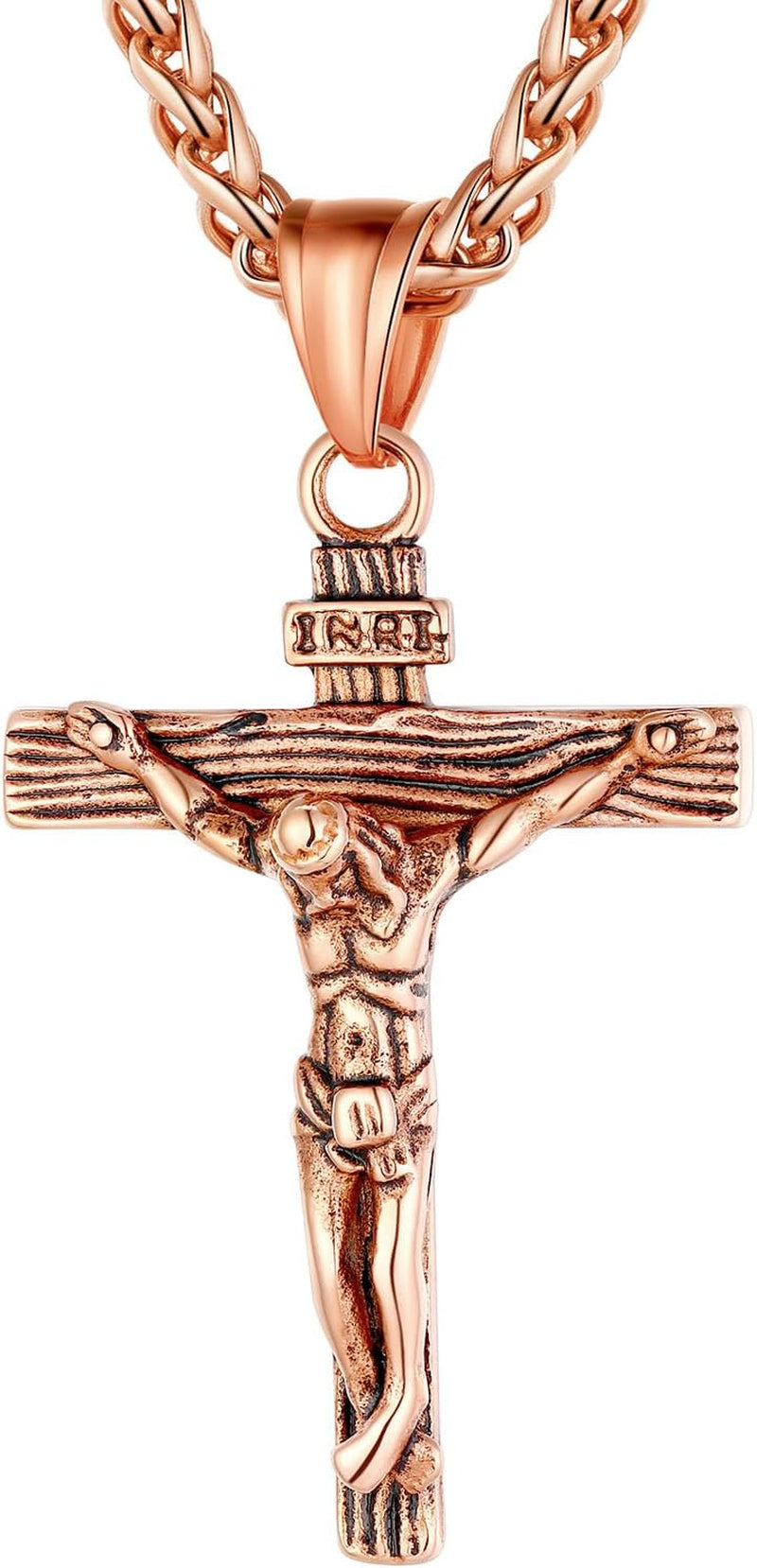 Men Crucifix Cross Pendant with Chain Baptism Christian Jewelry Stainless Steel/18K Gold Antique Jesus Necklace, Gift Packed,Length 22"
