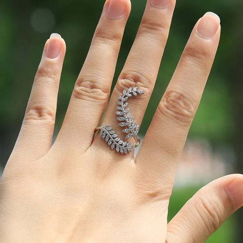 Fashion Bridal Wedding Leaf Rings for Women Jewelry 925 Sterling Silver Micro Pave Diamond Leaf Open Adjustable Rings