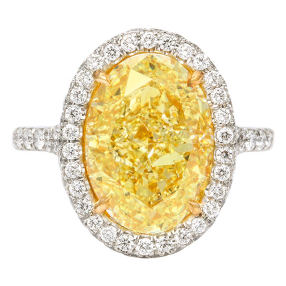 GIA Certified 5.05 Carat Oval Fancy Yellow Diamond Platinum Ring