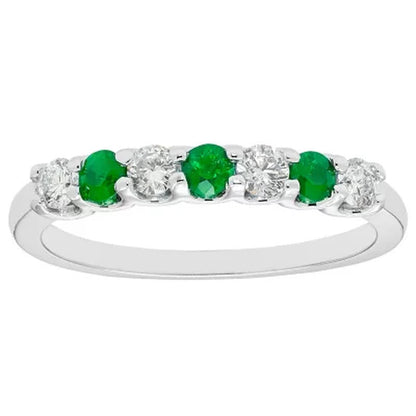 Emerald & 0.28 CT. T.W. Diamond Band in 14K White Gold