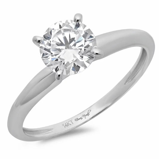 0.5 Ct Brilliant round Cut Simulated Diamond 14K White Gold Solitaire Engagement Ring SZ 10.5