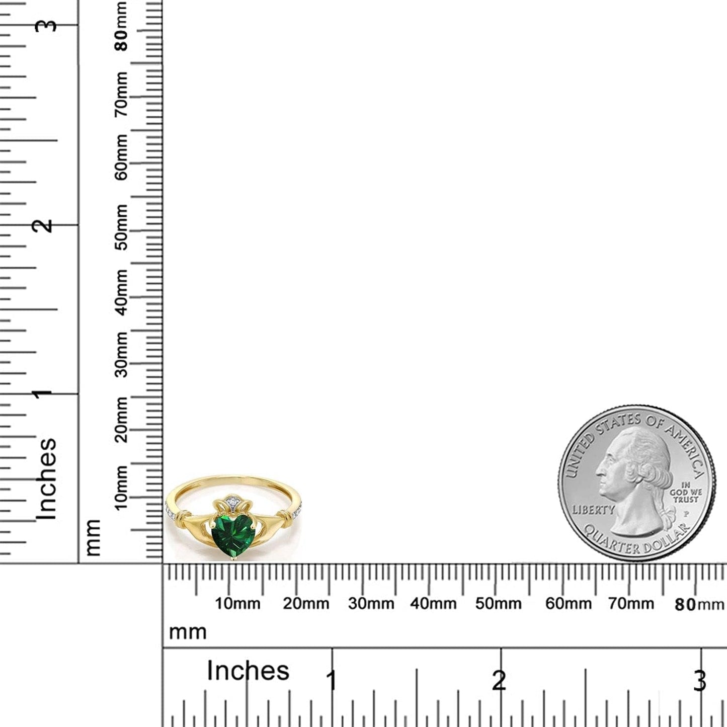 10K Yellow Gold 6MM Heart Shape Gemstone Birthstone and White Diamond Irish Celtic Claddagh Engagement Ring | Gold Ring for Women | Available in Size 5, 6, 7, 8, 9