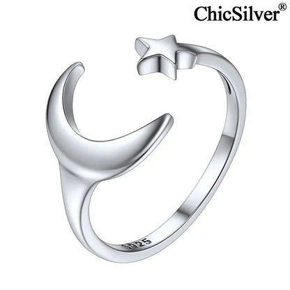Chicsilver Moon and Star Toe Ring for Women 925 Sterling Silver Hypoallergenic Adjustable Toe Ring Band Women Beach Foot Jewelry