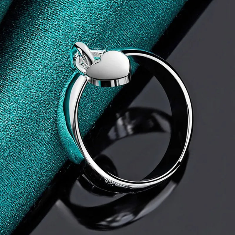 FASHION 925 Sterling Silver Heart Lock Ring Charms Fashion for Women Wedding Engagement Ring Party Jewelry