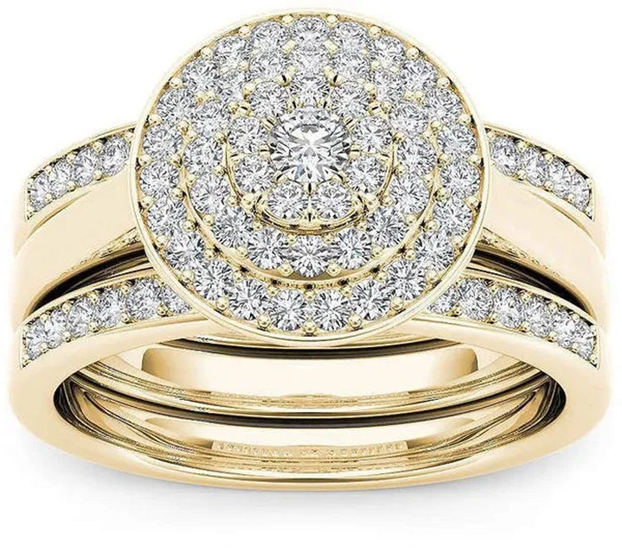 6 Delicate 2-3 Pieces/Set Women's Shiny White Zircon Ring Set Anniversary Christmas Gift Engagement Bride Wedding Jewelry Ring Size 6-10
