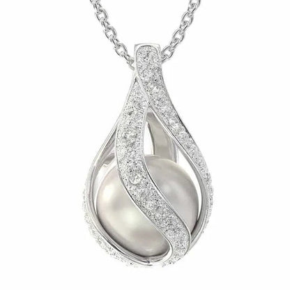 3 Colors Love's Embrace Pearl & Diamond Pendant ( Silver / Rose Gold / Gold )