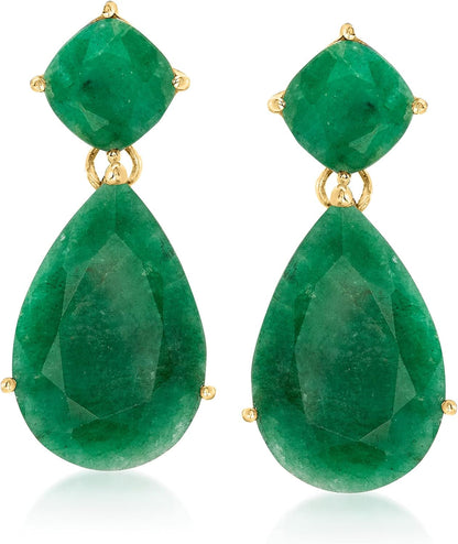 19.20 Ct. T.W. Emerald Drop Earrings in 18Kt Gold over Sterling