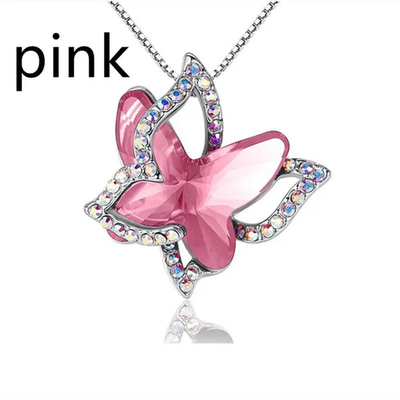 Fashion Crystal Butterfly Necklace Zircon Hollow Out Butterfly Pendant Engagement Necklaces for Women Insect Butterfly Jewelry Charm Accessories Birthday Party Anniversary Gift