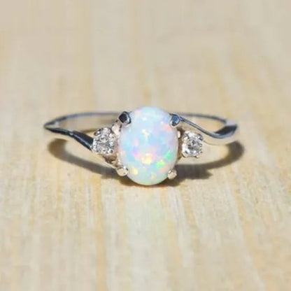 Exquisite Women's Ring Oval Cut Fire Opal Diamond Jewelry Birthday Proposal Gift Bridal Engagement Party Band Rings Size 5 - 11