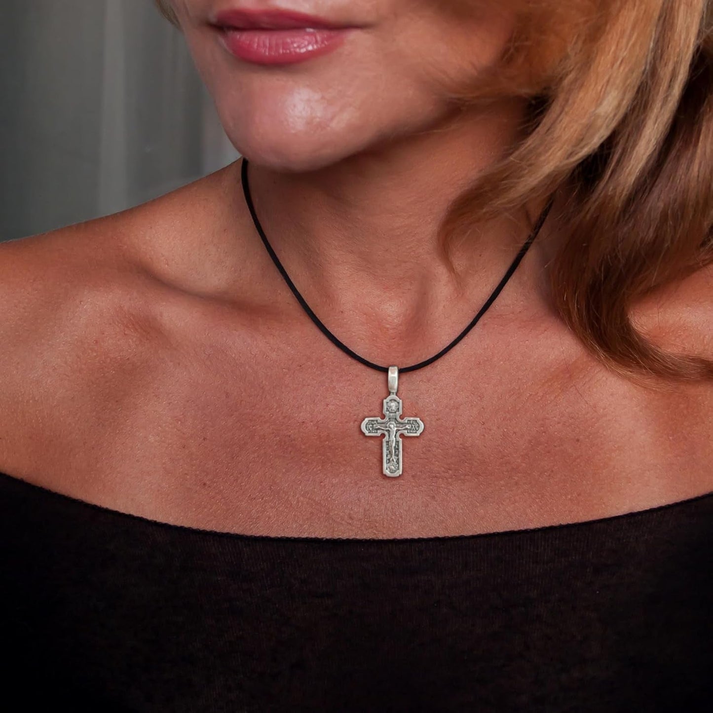 Eastern Orthodox Cross Necklace for Men Women - 925 Sterling Silver - Jesus Christ Crucifix Pendant Necklace with Chain 20 Inches - Unique Christian Religious Jewelry - Handmade