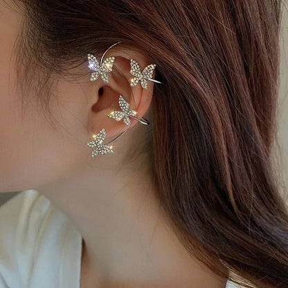 Zircon Butterfly Earrings Butterfly Wrap Around Ear Earrings Adjustable Ear Cuff Earrings for Women Non-Pierced Zircon Butterfly Earrings No Pierced Ears Needed