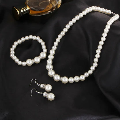 Wedding Jewelry Set Bride Bridesmaid Elegant Princess  Crystal Necklace Earrings Bracelet Pearl Jewelry Set For Women Girl