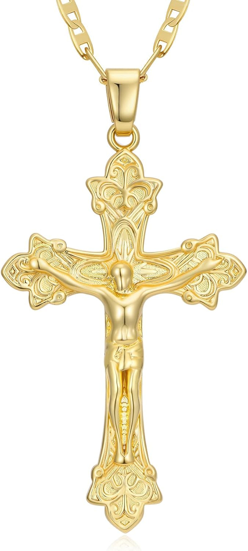 Gold Crucifix Necklace 14K Gold Cross Necklace Jesus Cross Pendant Religious Catholic Jewelry for Men Women