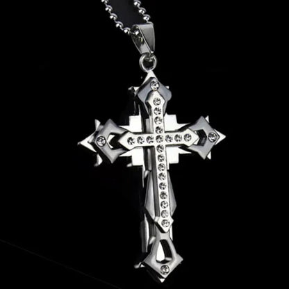 Fashion Men's Creative Diamond Cross Necklace Double Pattern Jesus Cross Pendant Hip Hop Necklaces for Men Cross Jewelry Religious Belief Amulet Birthday Anniversary Gift