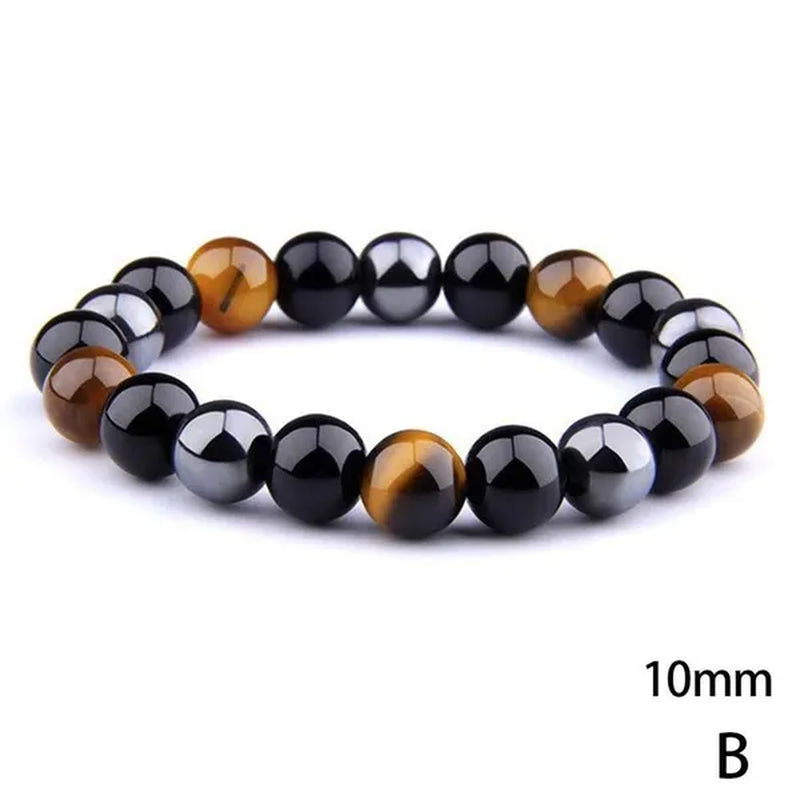 Men'S Fashion Natural Stone Bracelet Tiger Eye Triple Protection Hematite and Black Obsidian Bracelet Gift Jewelry