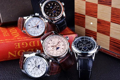Forsining Moon Phase Shanghai Movement Rose Gold Case Brown Bracelet en cuir véritable Montres pour hommes Top Brand Luxury Auotmatic Watch