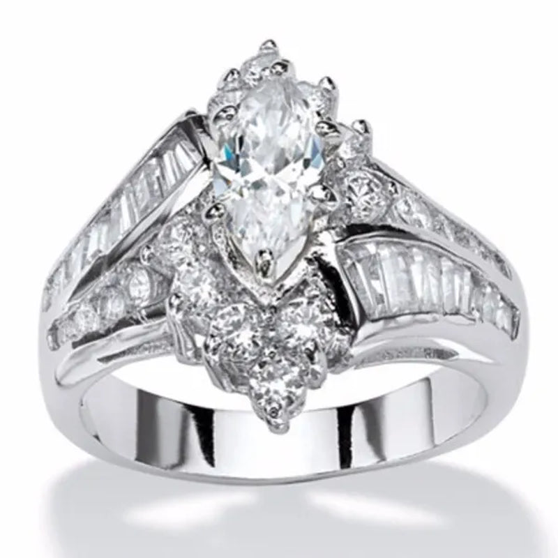 3.20 TCW Marquise Cut White Sapphire 925 Sterling Silver Engagement Ring