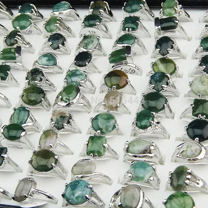 Guaranteed 10pcs 100% Natural Green Stones Tourmaline  Mix Style Fashion Rings for Womens Mens Wholesale jewelry Lots A002