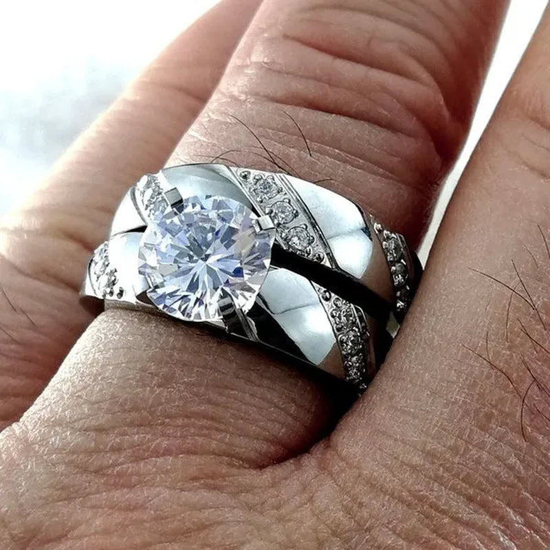 Size 5-10 Hers Women's Stainless Steel  Color Wedding Engagement Ring Transparent Stone R297R298