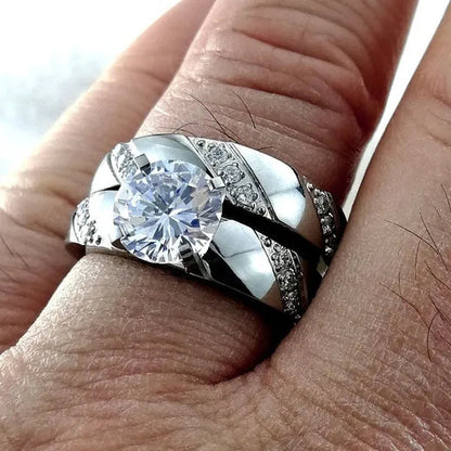 Size 5-10 Hers Women's Stainless Steel  Color Wedding Engagement Ring Transparent Stone R297R298