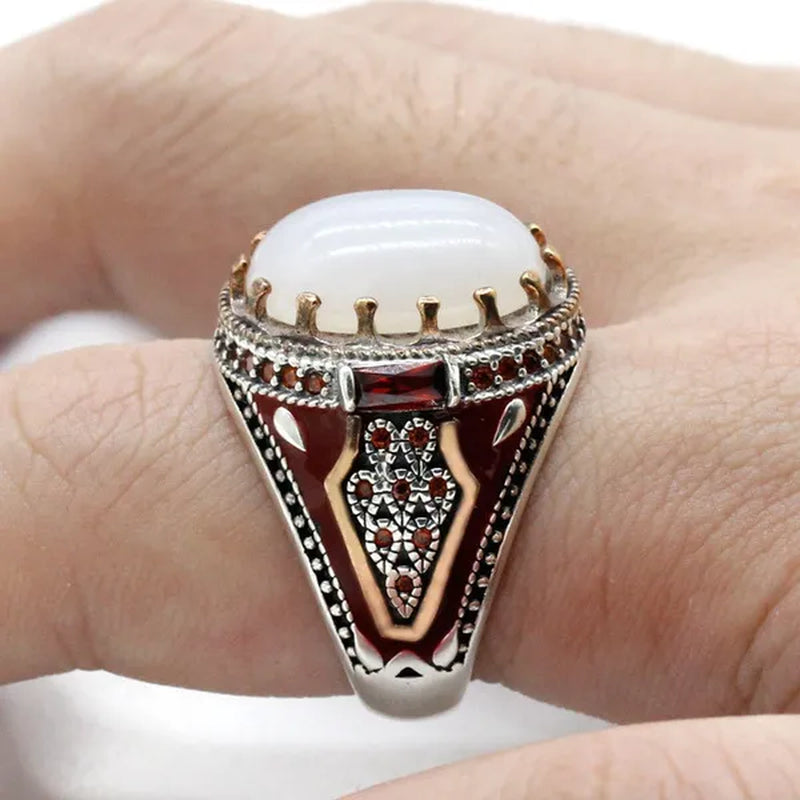 Business Men'S Fashion Ring Luxury Domineering White Turquoise Ring Wedding Engagement Ring Party Jewelry Size 6-13