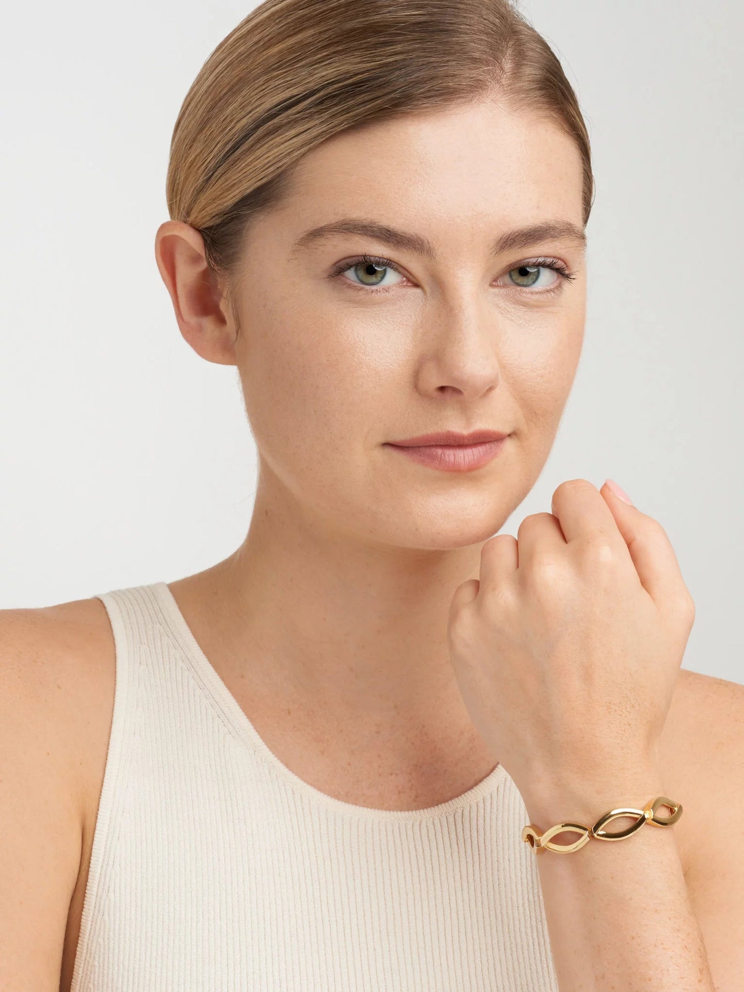 Women'S 18Kt Gold over Brass High-Polish Elong Link Bracelet, 7.5"