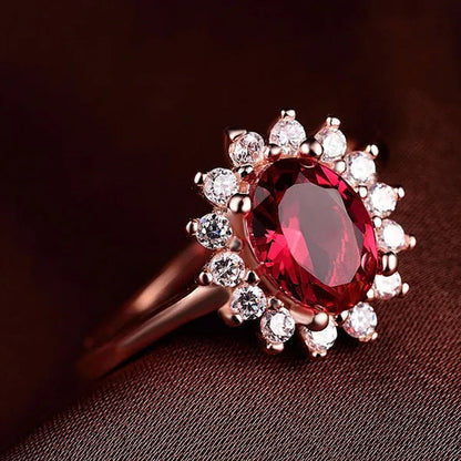 New Ruby Diana Sunflower Lady Ring Classic Living Mouth Design Women'S Ring