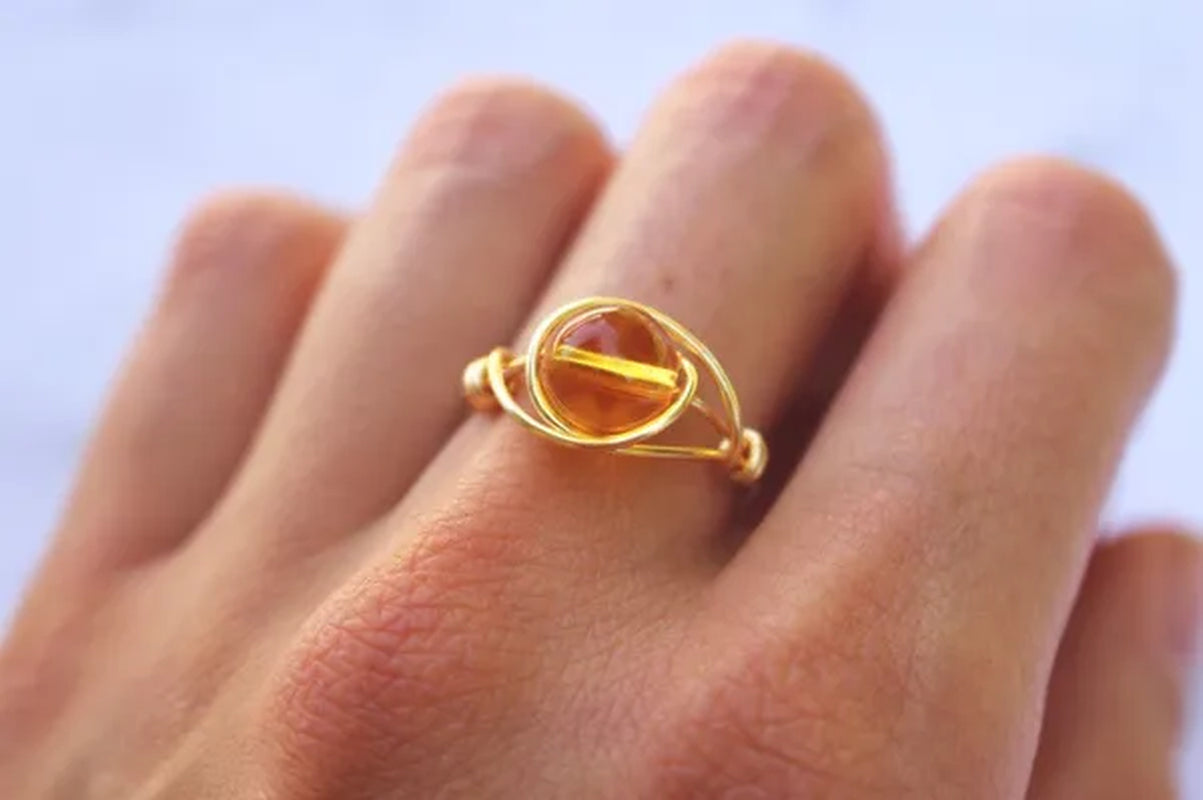 Citrine Ring, Citrine Gemstone Jewelry, Citrine Stone Ring, Gold Citrine Ring, Wire Wrapped Ring, Wire Ring, Gemstone Ring, Statement Ring