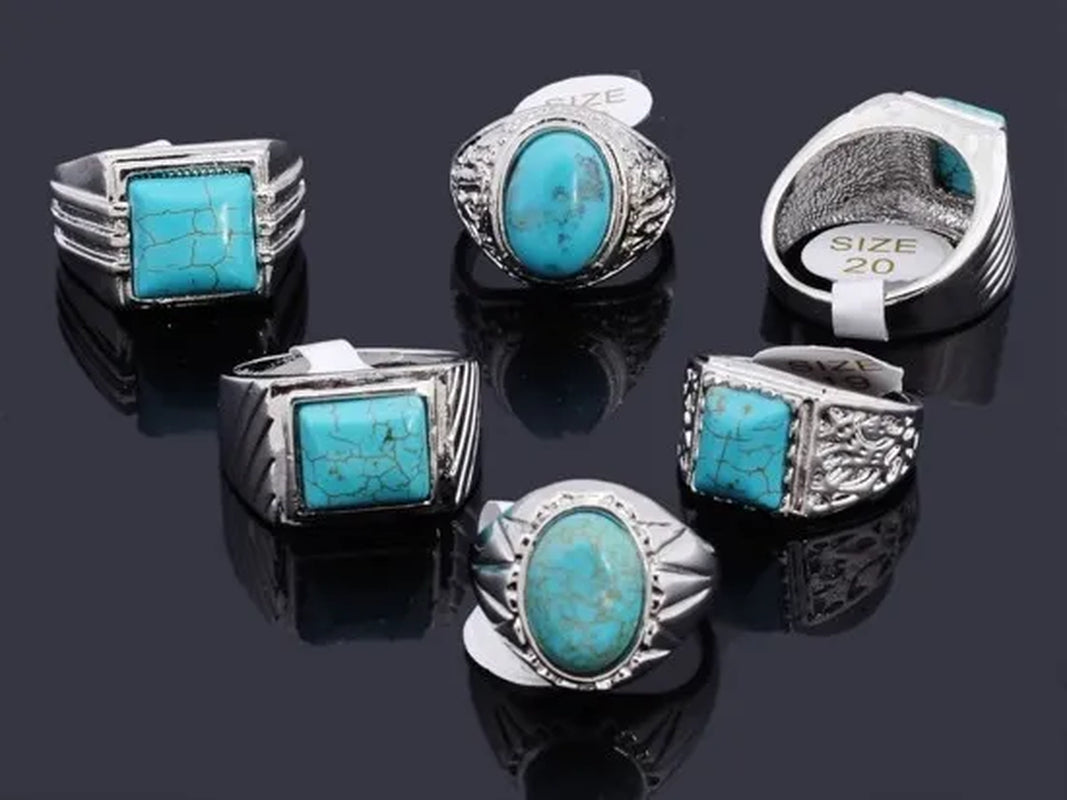 10pc Wholesale Lots Natural Green Turquoise Stone Silver P Ring Jewelry FREE