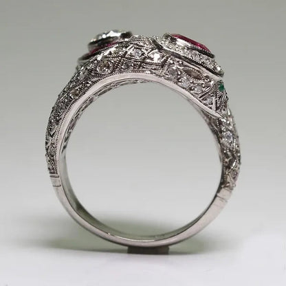 Antique Art Deco 925 Sterling Silver Ruby & White Sapphire Snake Ring Size 5 6 7 8 9 10 11 12
