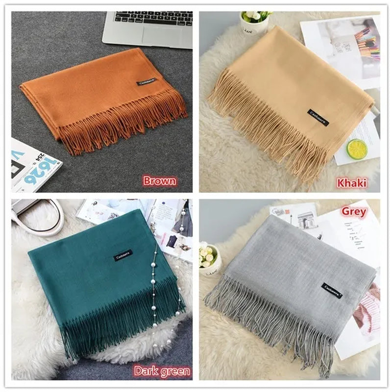 12 Colors Fashion Women Solid Color Simulated Cashmere Scarves with Tassel Lady Autumn Winter Keep Warm Thick Section Long Scarf Female Shawl  Christmas Gifts