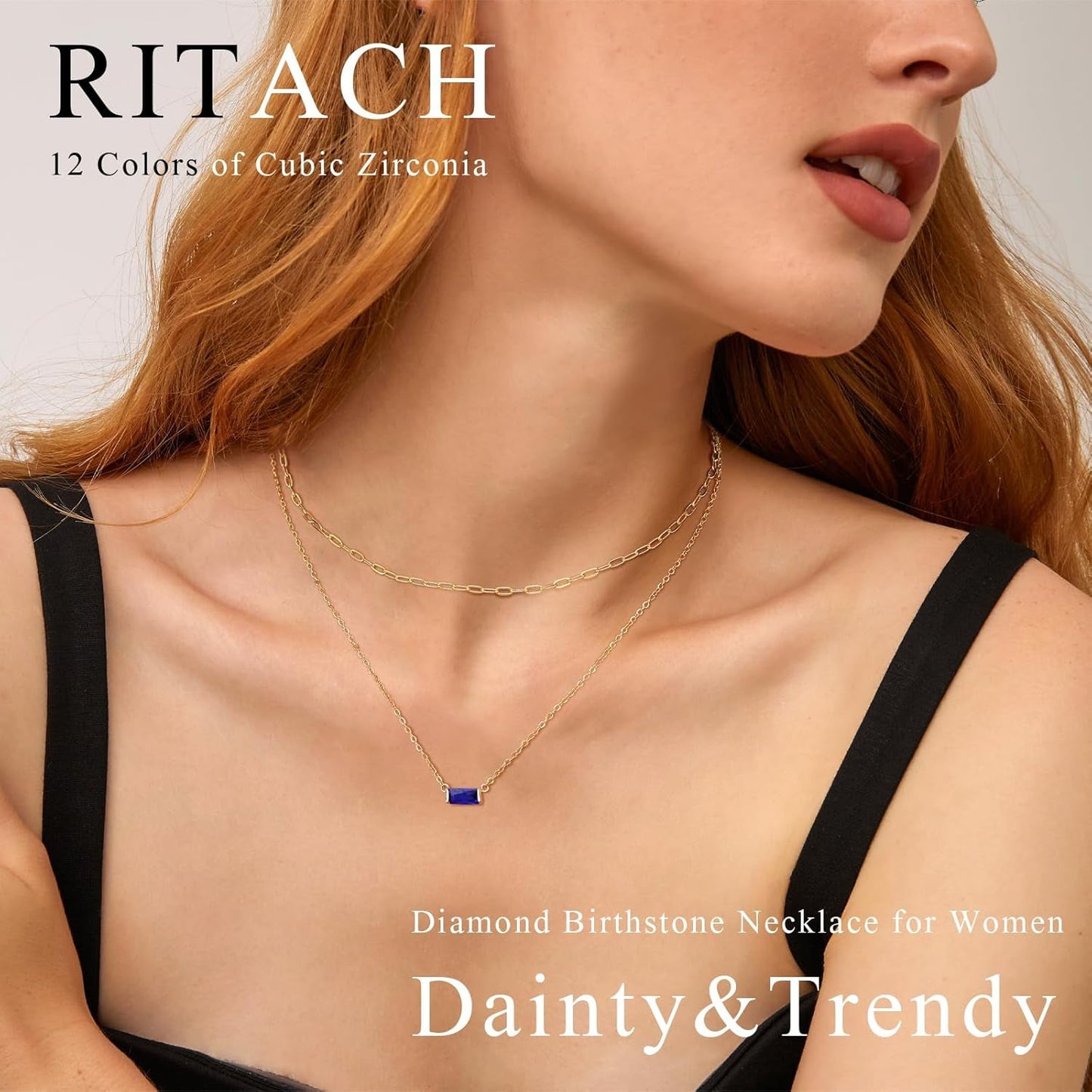Layered Birthstone Necklace for Women Mothers 14K Gold Charm Necklace Dainty Paperclip Chain Necklace Pink Emerald Red Purple Pendant Necklace Diamond Jewelry Birthday Party Prom Wedding