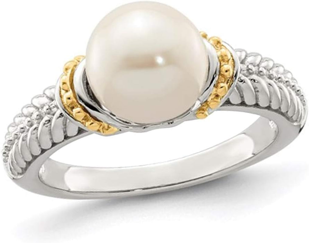 8-9Mm Cultured Freshwater Pearl Ring in Sterling Silver with 14K Gold Accents