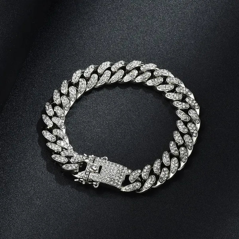 Fashion Gold Stainless Steel Hip Hop Jewelry Iced Out Diamond Thick Miami Cuban Link Chain Necklace Bracelet Watch Ring Jewelry Set