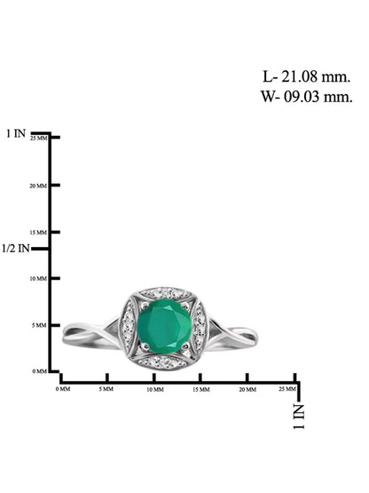 0.46 Carat T.G.W. Emerald Gemstone and White Diamond Accent Sterling Silver Ring