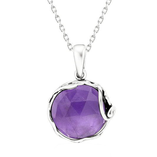 925 Sterling Silver Purple Amethyst Large Pendant; Natural February Birthstone round Pendant; Unique Jewelry for Women ; Handmade Vintage Style Amethyst Necklace for Classy Women