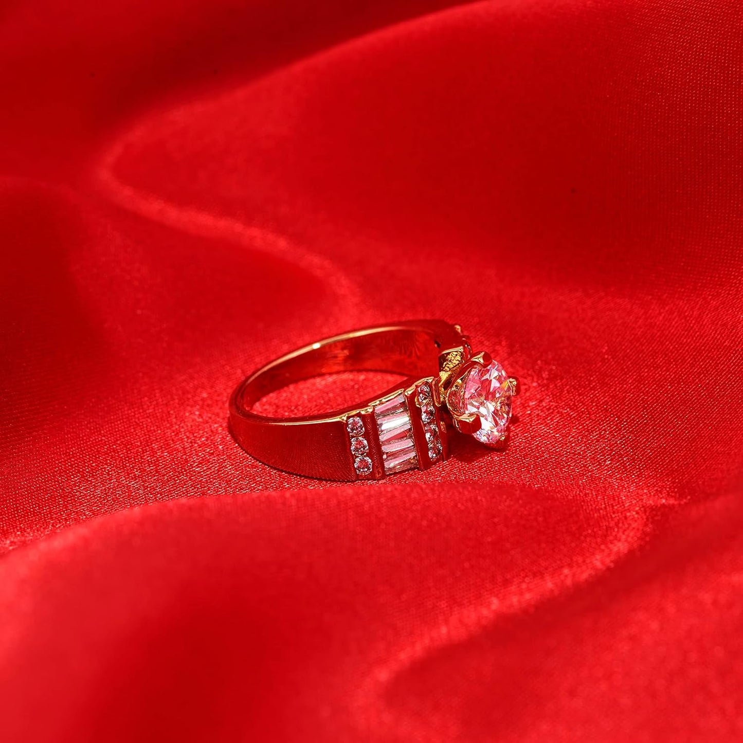 Circle Cubic Zirconia Wedding Ring for Women & Girls 24K Gold Plated