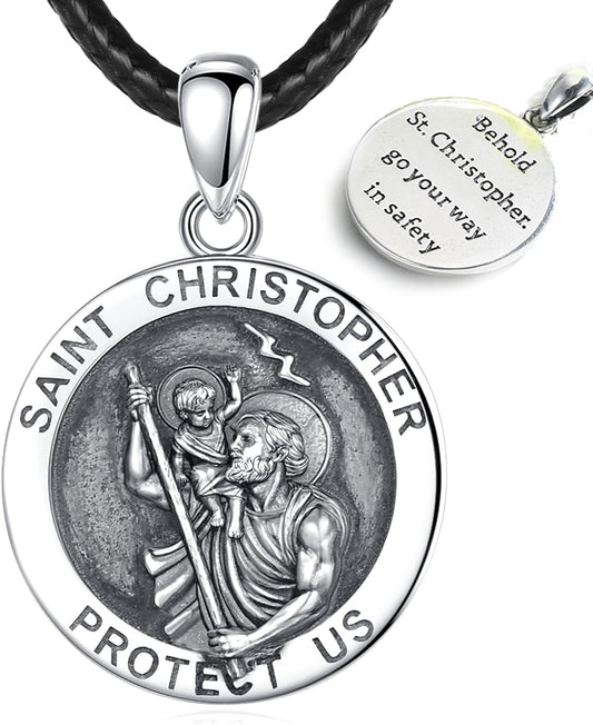 925 Sterling Silver St Michael/St Christopher/St Benedict/Virgin Mary/San Judas Tadeo/Good Shepherd Cross/Archangel Necklace Medal Pendant Protection Religious Amulet Jewelry for Men Women