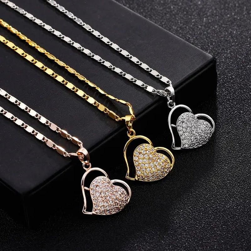 Classic Necklaces For Women Lovely Double Heart Necklace Vintage Rose Gold Necklace Diamond Women Necklace Valentine'S Day Gift For Women